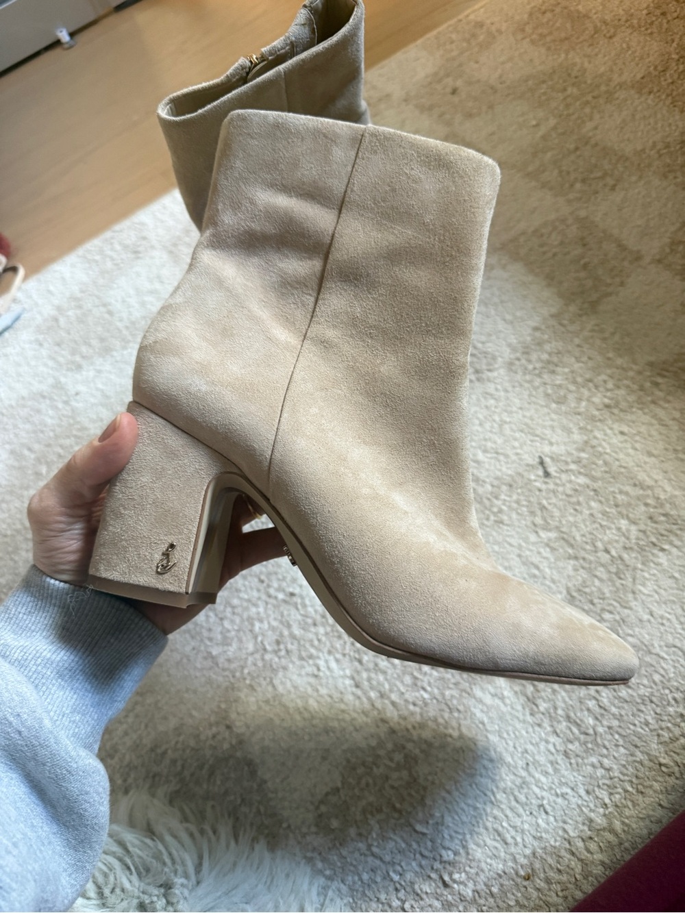 Sam Edelman Taupe Suede Block Heel Ankle Boots - worn once !